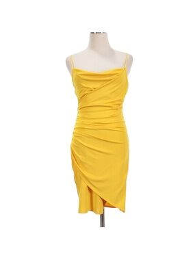Alice + Olivia Sunny Yellow Ruched Cowl Spaghetti Strap Dress